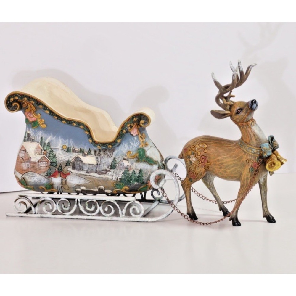 Roman Inc. Christmas Winter Wonderland Scene Santa Sleigh & Reindeer 2007‎